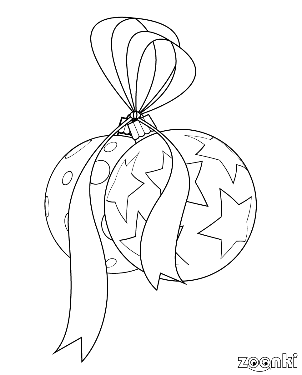 zoonki black & white Christmas baubles with ribbon - coloring pages