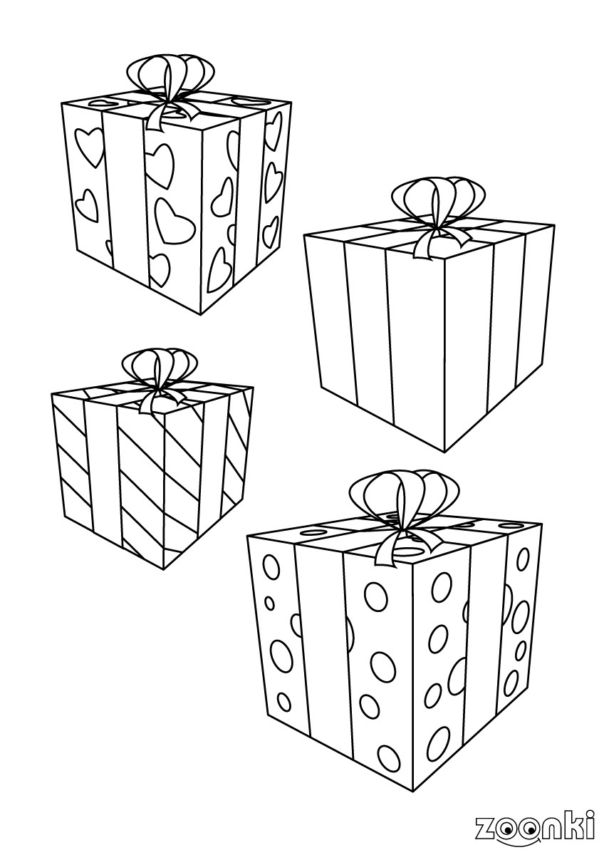 zoonki black & white Christmas presents - coloring pages