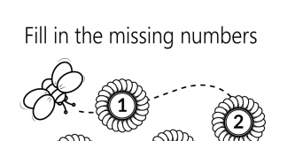 Free fill in missing numbers - bee with flowers - zoonki.com