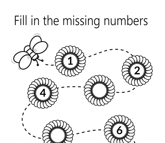 Free fill in missing numbers - bee with flowers - zoonki.com