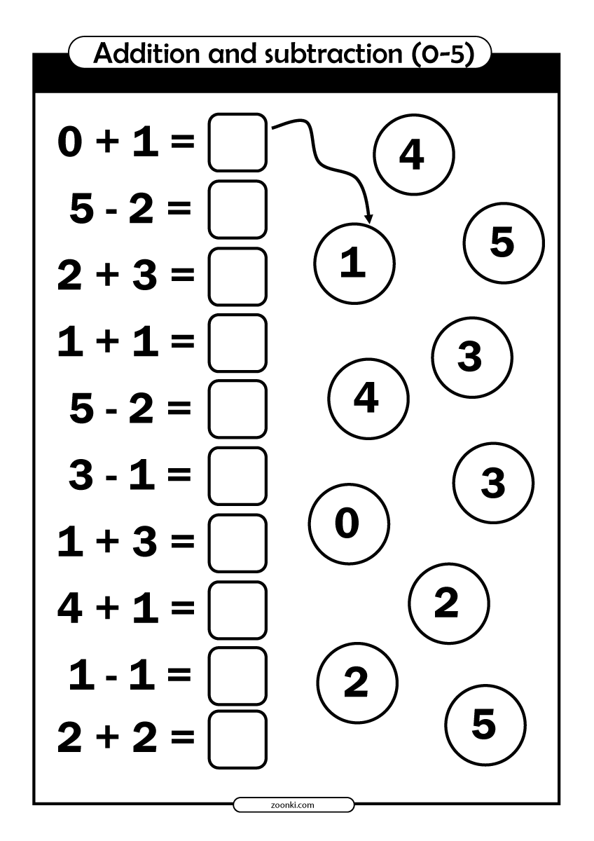 Math Exercise - addition and subtraction (0-5) - zoonki