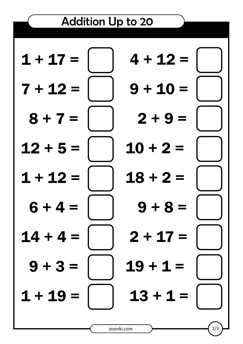 Math Exercise - addition up to 20 - zoonki - page 2 of 3