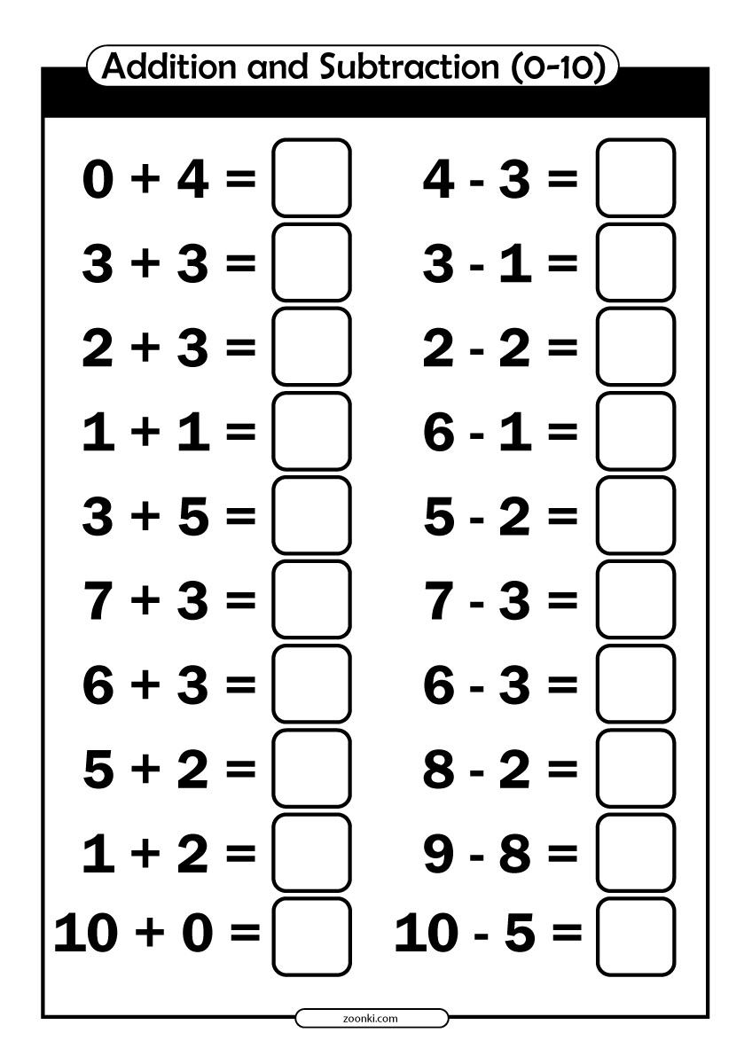 Math Exercise Addition And Subtraction 0 10 Zoonki