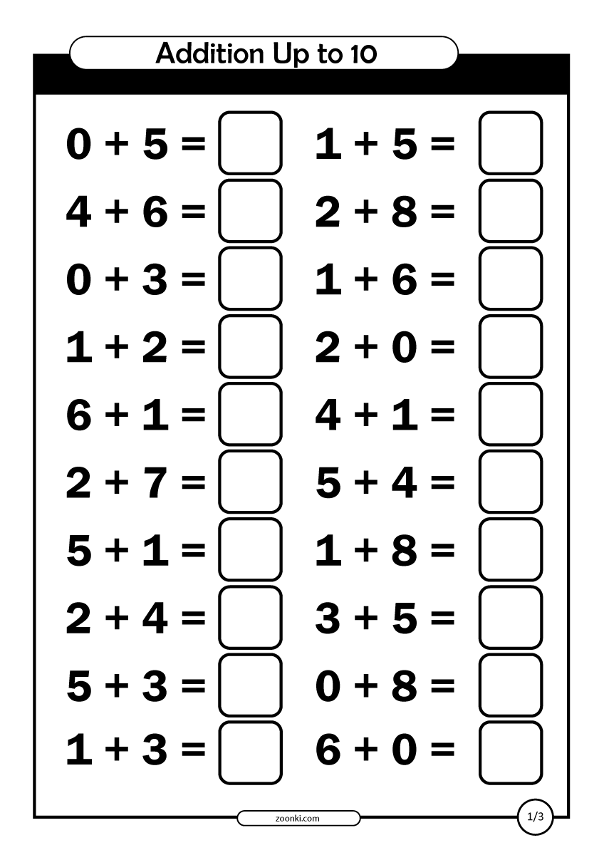 Math Exercise - addition up to 10 - zoonki - page 1 of 3