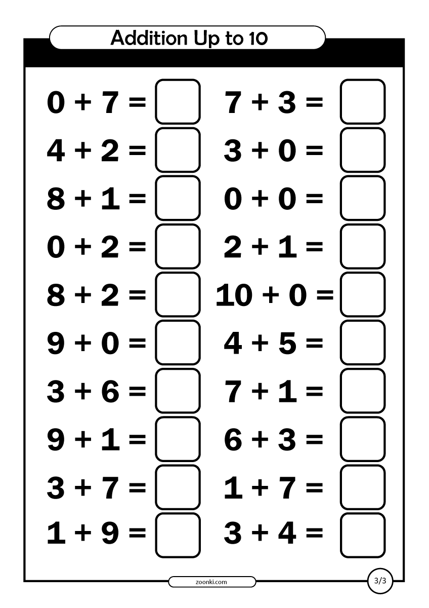 Math Exercise - addition up to 10 - zoonki - page 3 of 3