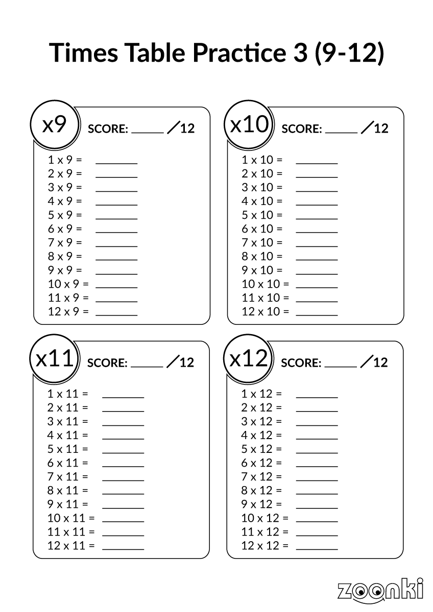 Times table practice worksheet to print - 003 - zoonki