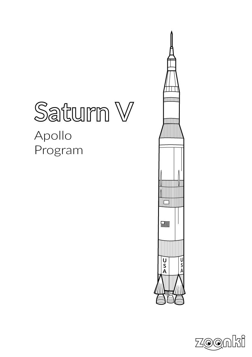 Free colouring pages - rocket - Apollo Program - Saturn V - zoonki.com