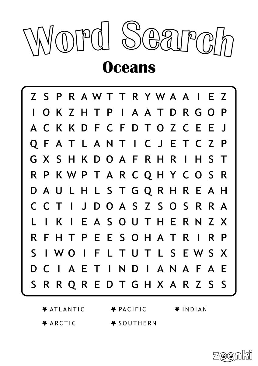Free word search puzzle - oceans - zoonki.com