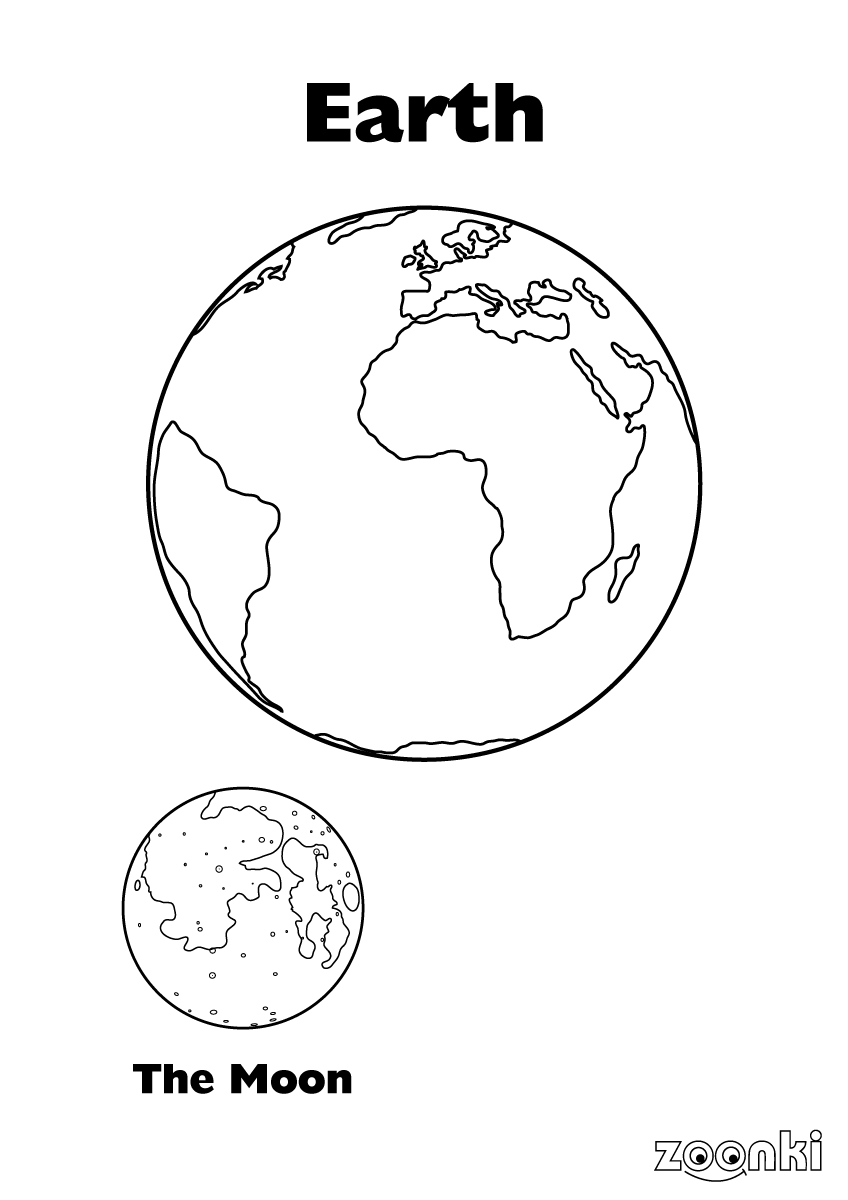 Free colouring pages - planet Earth and the Moon - zoonki.com