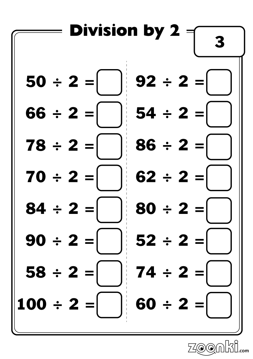 Division Worksheets Dividing By 2 Zoonki