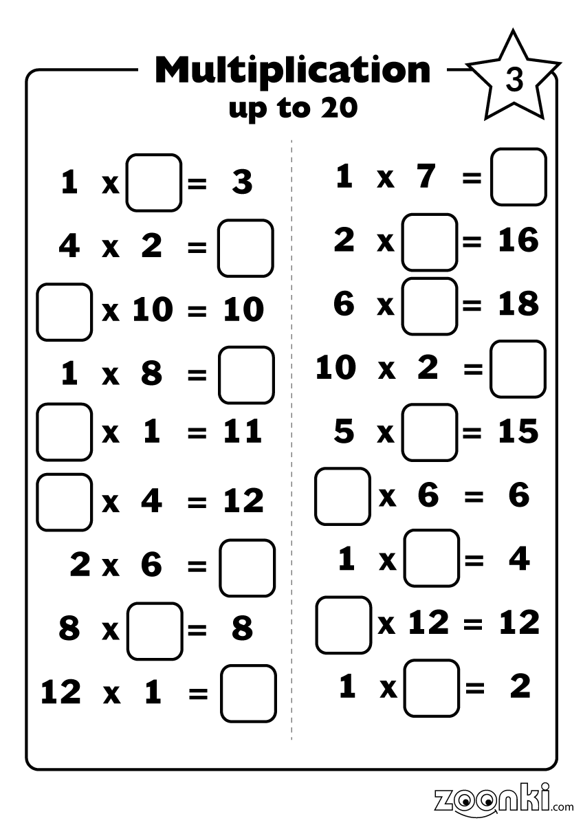 Multiplication up to 20 practice exercise for kids (mix) - zoonki (3/3)