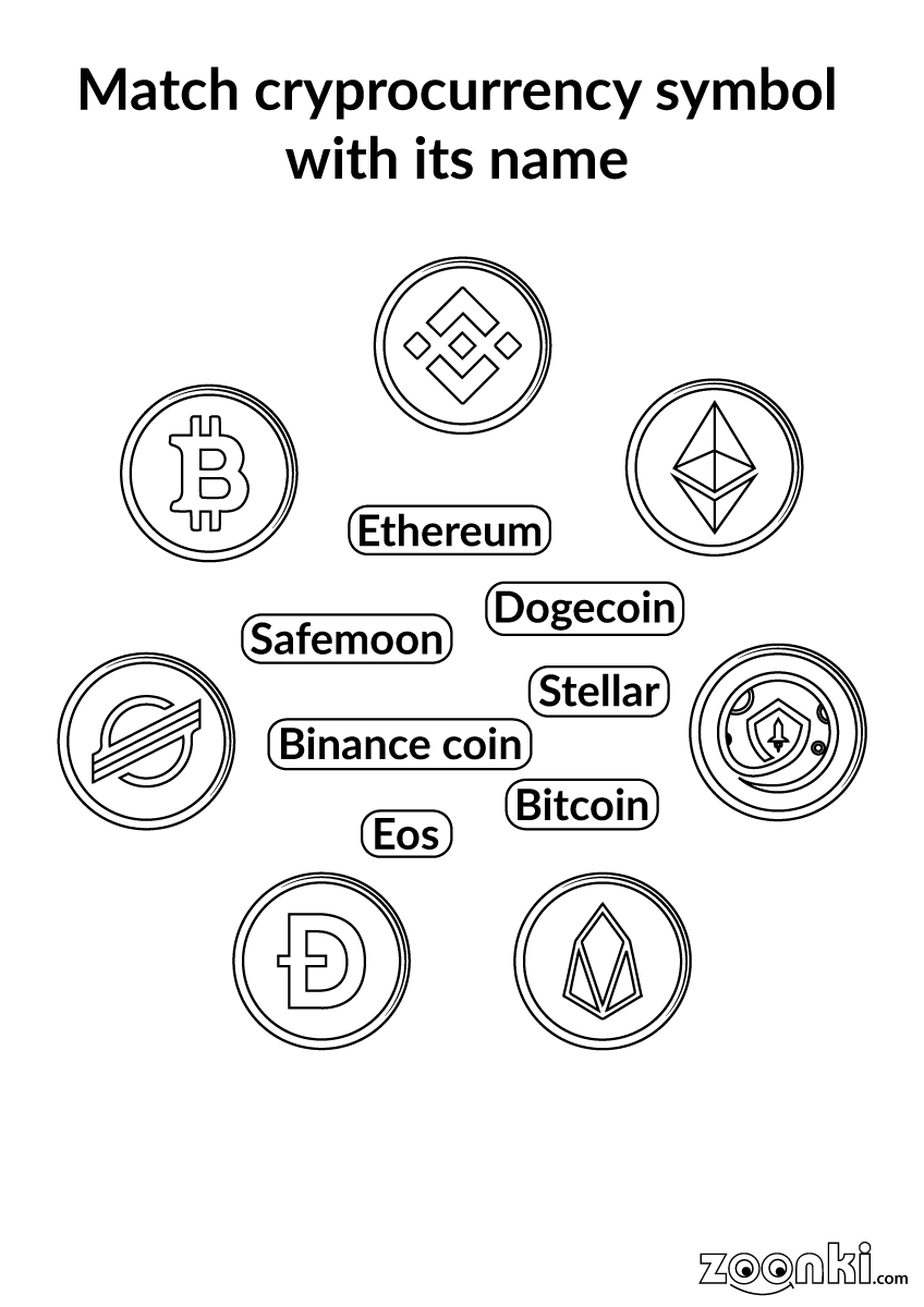 Match cryptocurrency symbols activity - Binance coin, Stellar, Ethereum, Dogecoin, Eos, Safemoon, Bitcoin | zoonki.com
