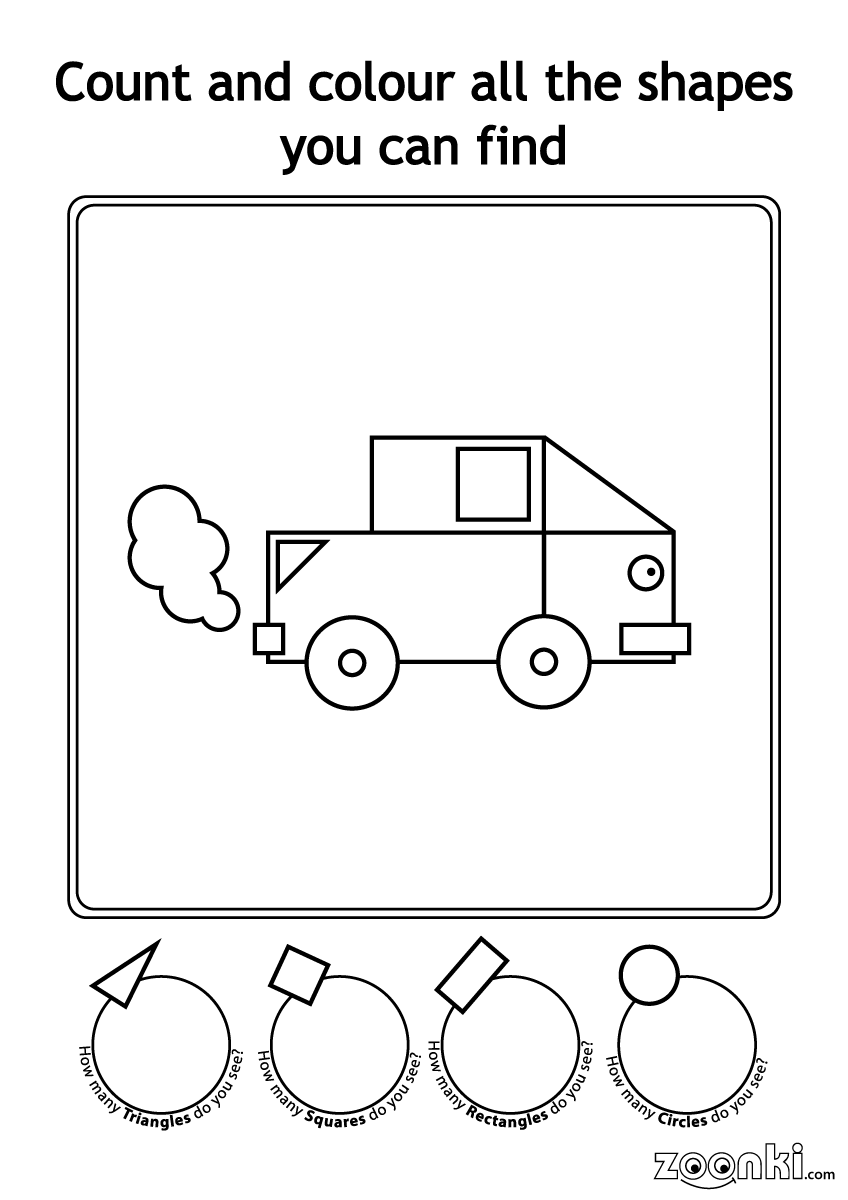Count and colour shapes - car 001 | zoonki.com