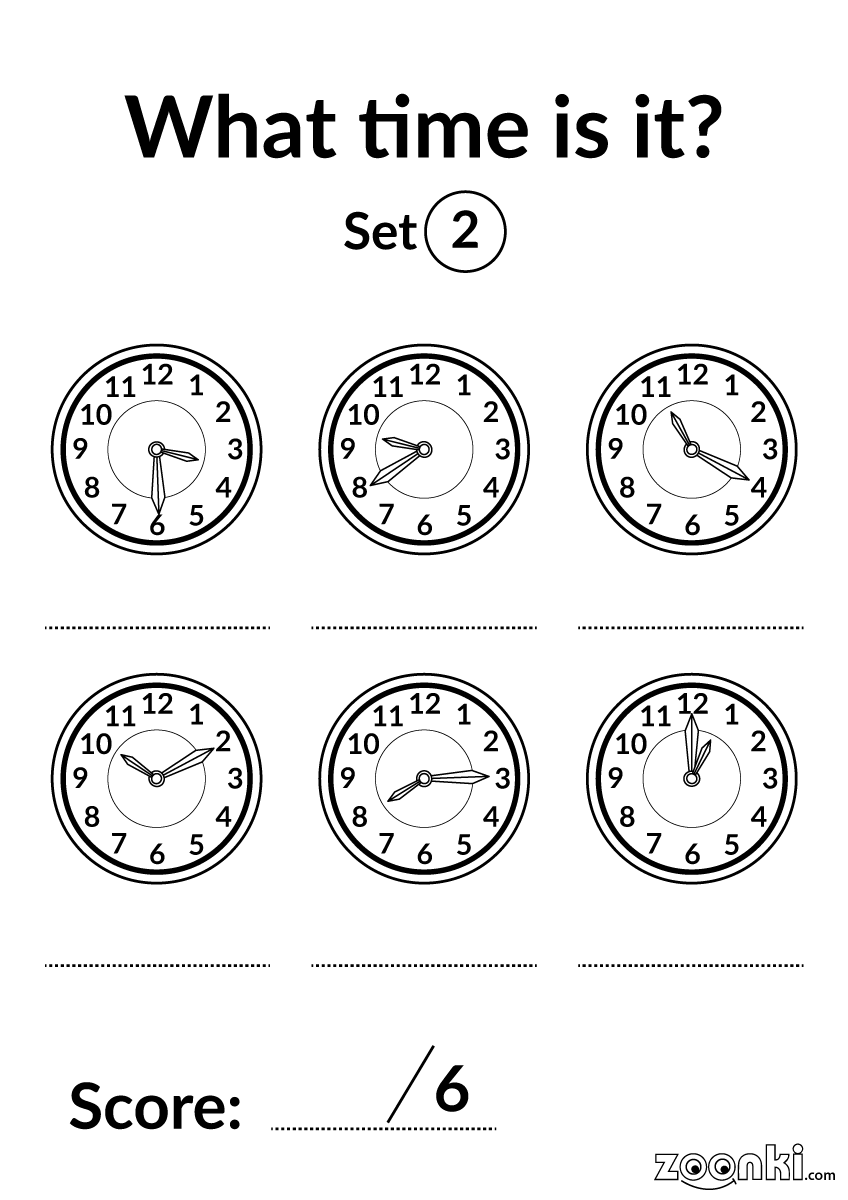 Telling time activity for kids - 001 Set 02 | zoonki.com