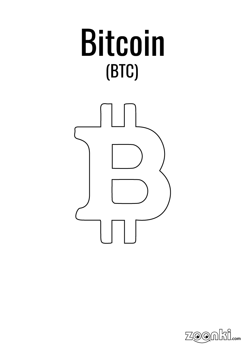 Free colouring pages - colour cryptocurrency symbol - Bitcoin (BTC) | zoonki.com