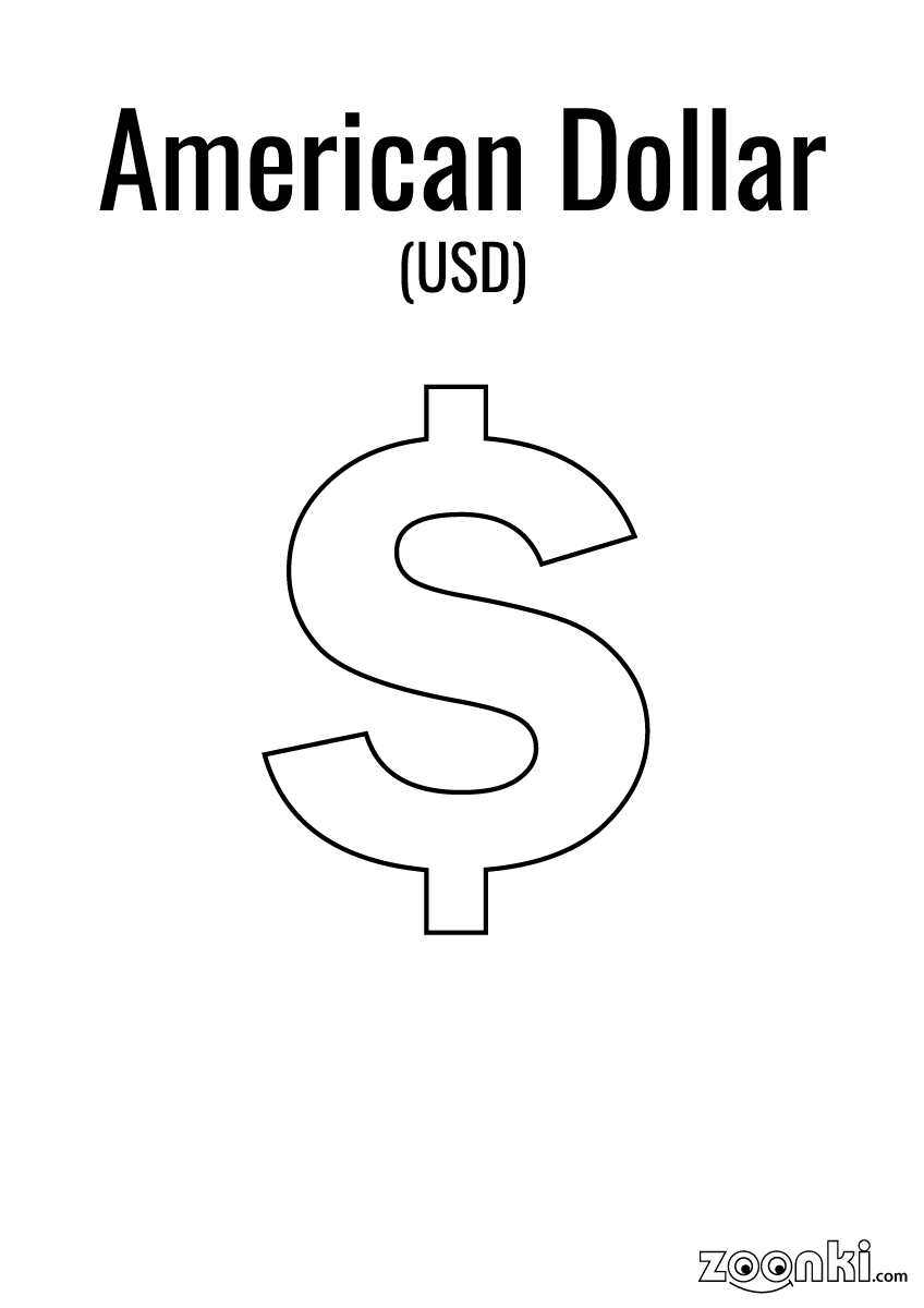 Free colouring pages - colour fiat currency symbol - American Dollar (USD) | zoonki.com