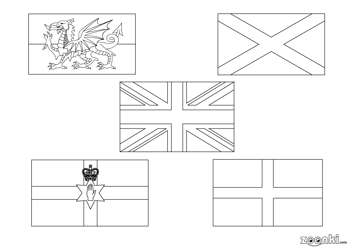 Colouring pages - zoonki flags - flag of Great Britain, England, Wales, Scotland and Northern Ireland | zoonki.com