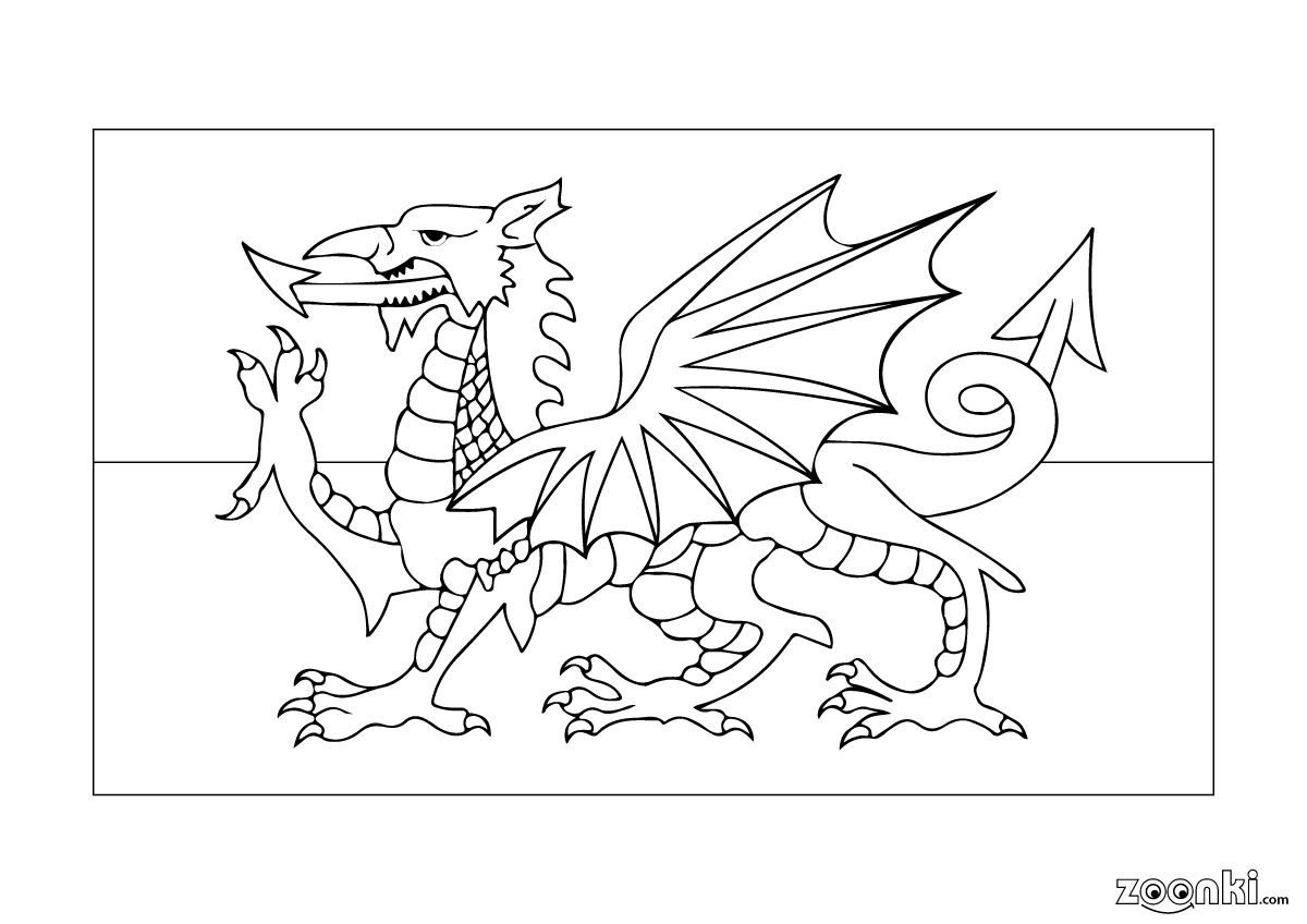 Colouring pages - zoonki flags - flag of Wales| zoonki.com