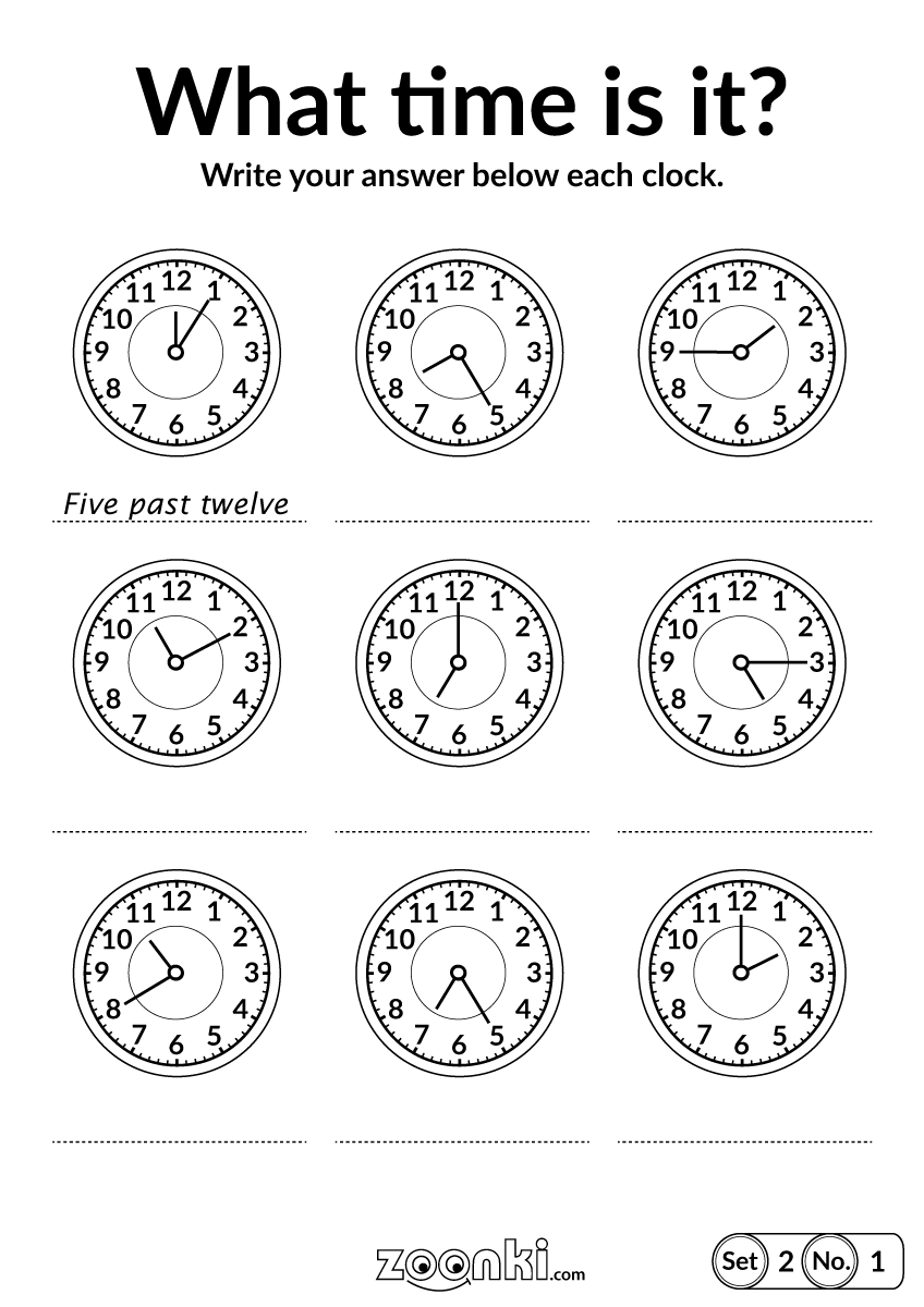 Telling time exercise for kids - Set 2 No. 1 | zoonki.com