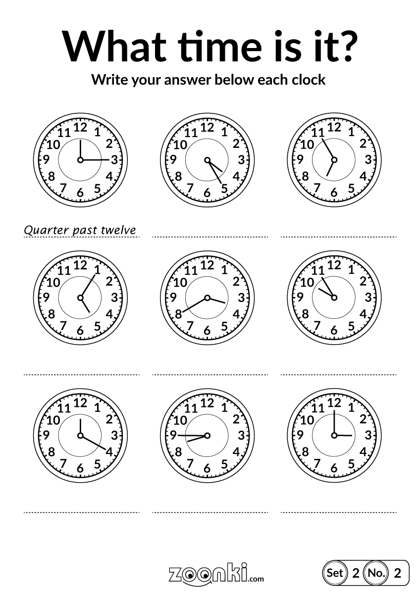 Telling time exercise for kids - Set 2 No. 2 | zoonki.com