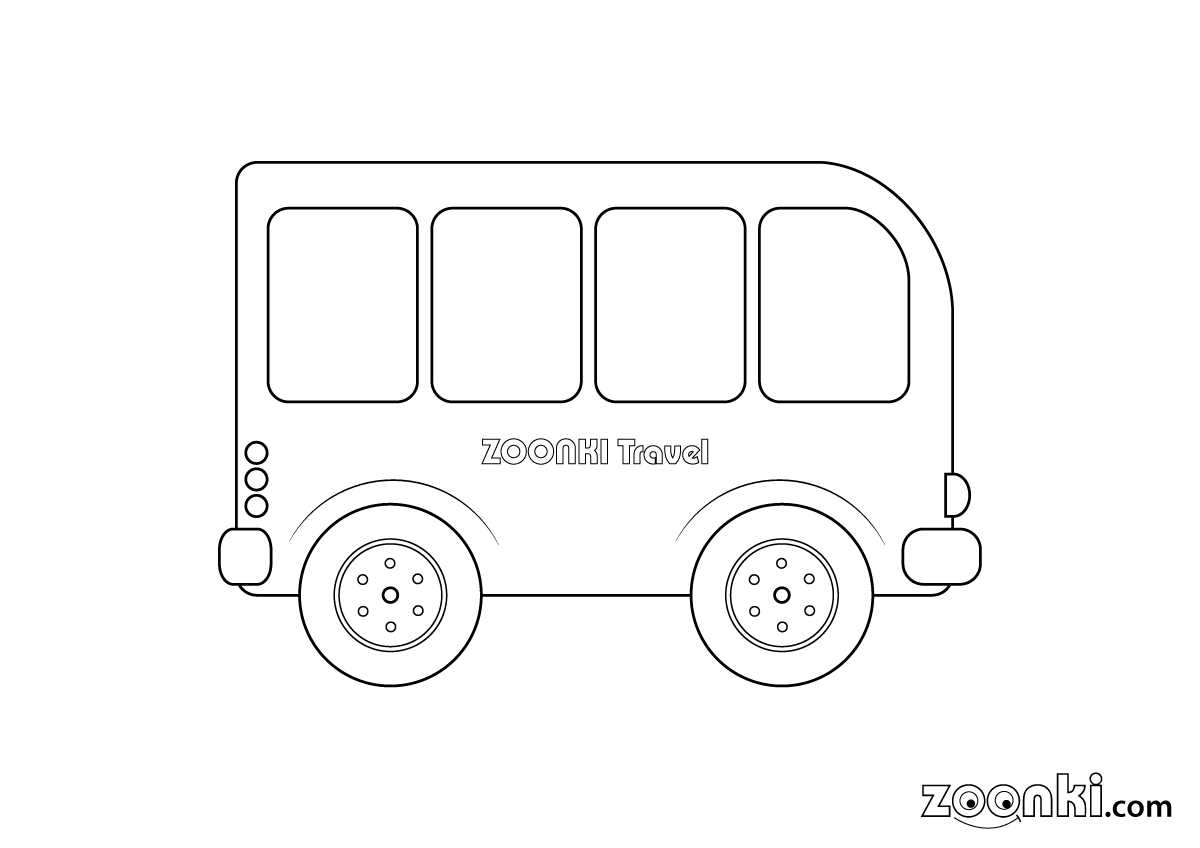 Free colouring pages - cute small bus - Zoonki Travel | zoonki.com