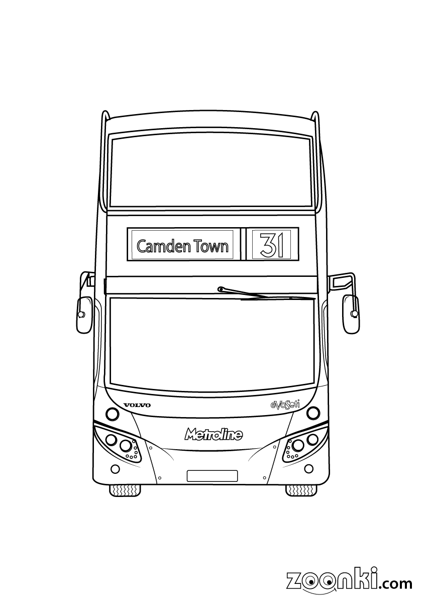 Free colouring pages - London bus, Volvo, route 31 to White City to Camden- front - | zoonki.com