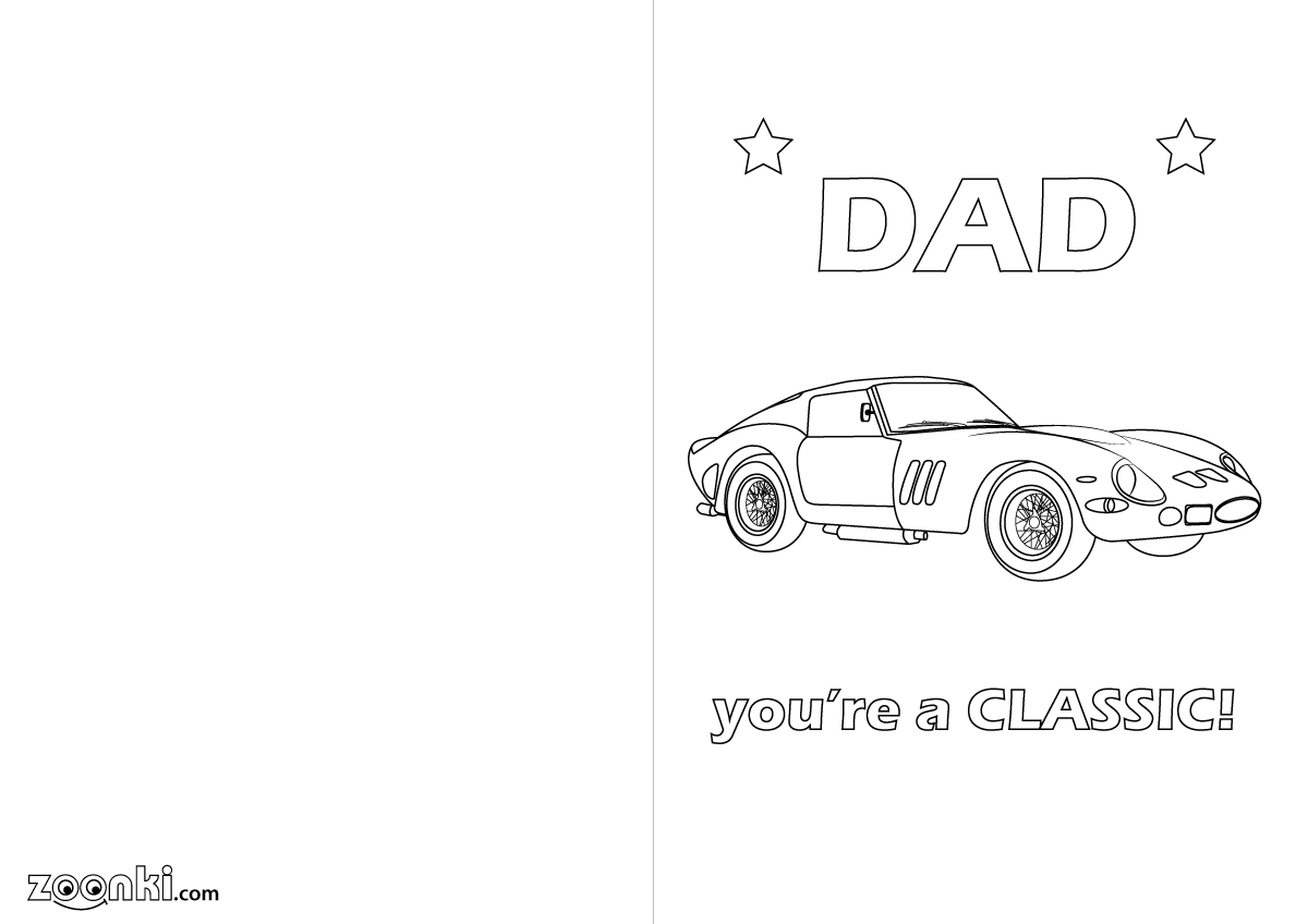 Colouring pages - Happy Father's day card - 002 - Classic car | zoonki.com