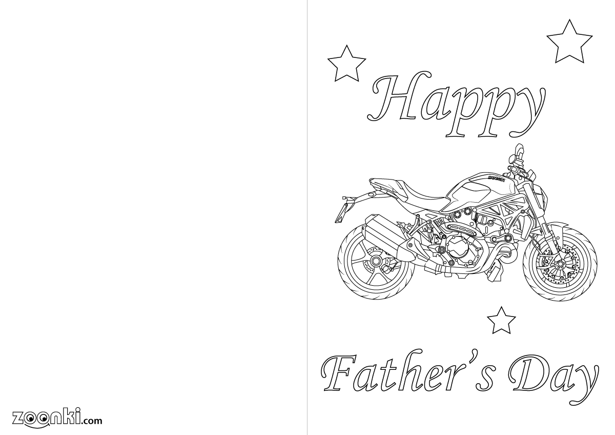 Colouring pages - Happy Father's day card - 005 - motorcycle | zoonki.com