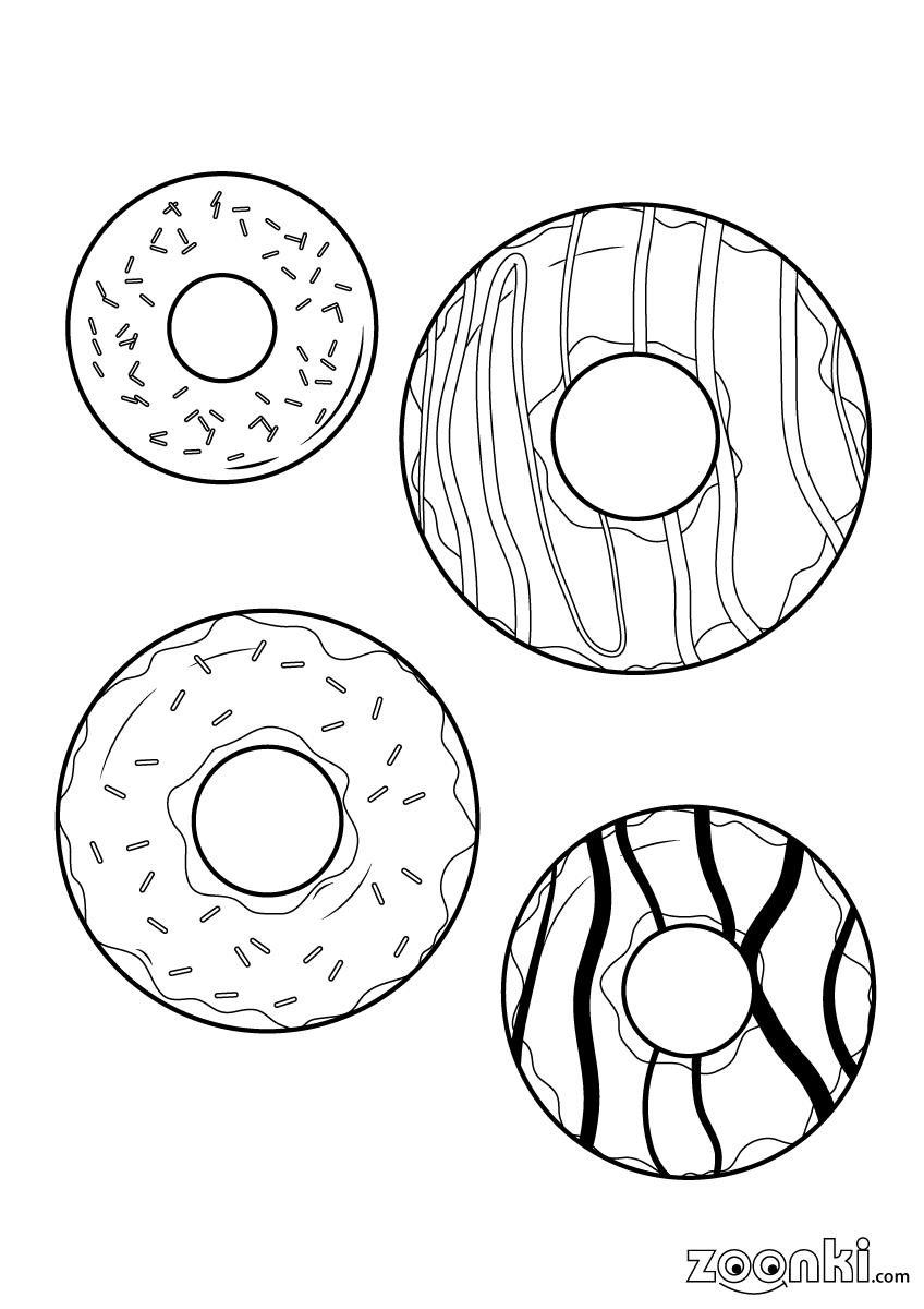 Colouring pages - Food - Mix donuts (doughnuts) 004 | zoonki.com