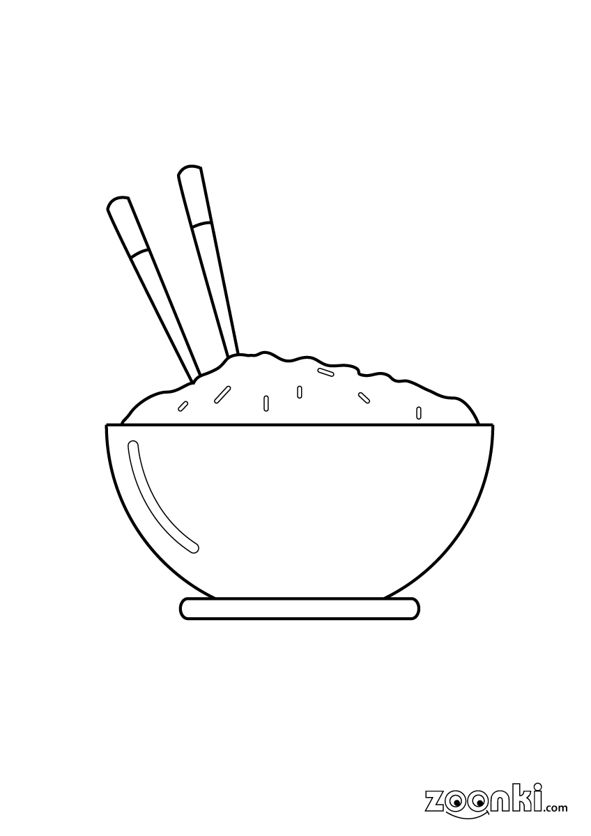 Colouring pages - Food - Bowl of Rice 001 | zoonki.com