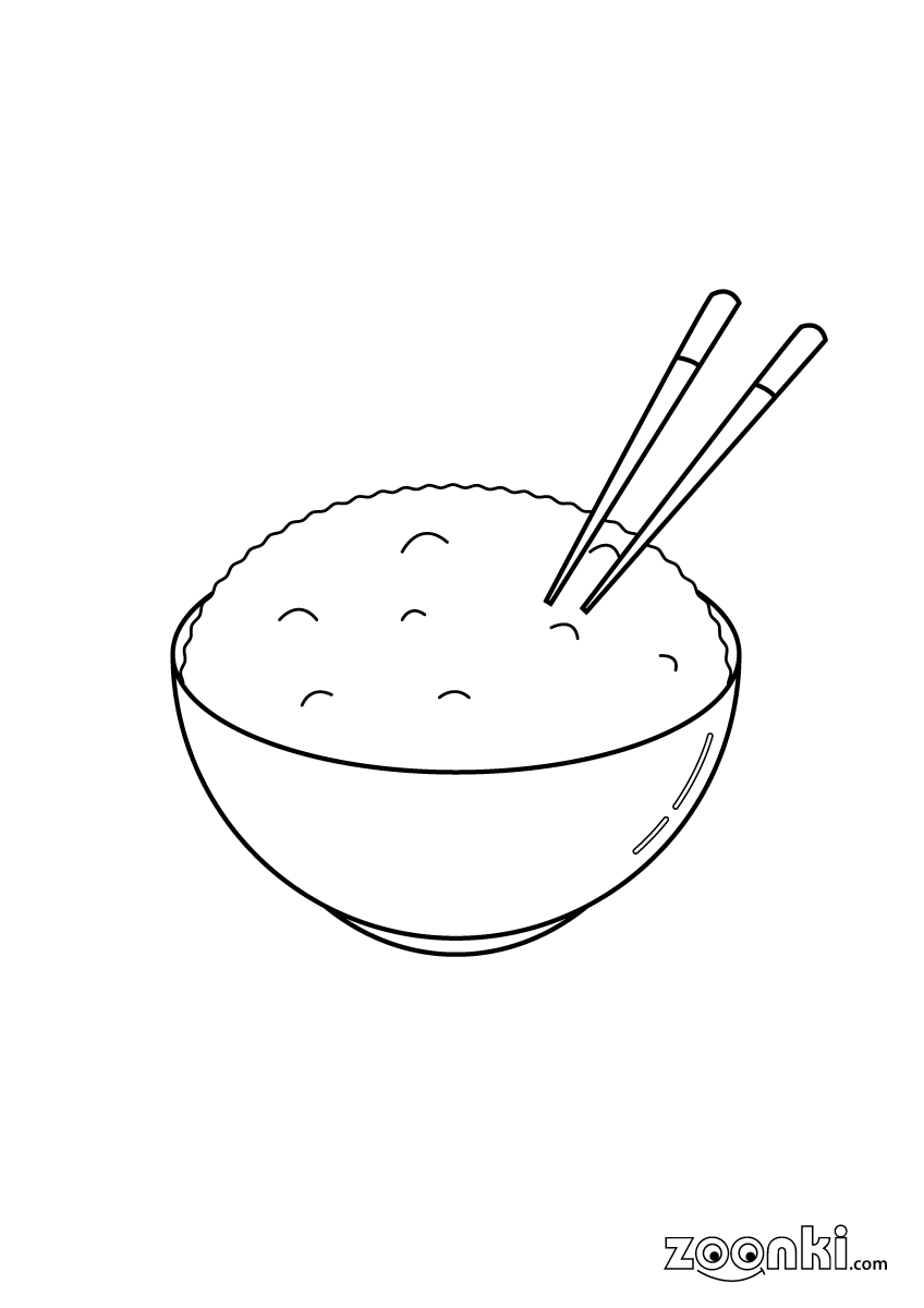 Colouring pages - Food - Bowl of Rice 002 | zoonki.com