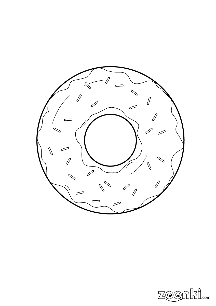Colouring pages - Food - Chocolate donut (doughnut) with sprinkles 002 | zoonki.com