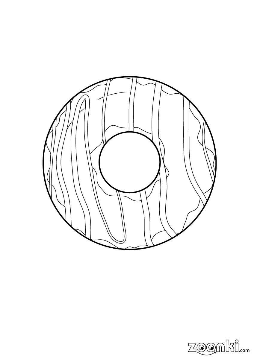 Colouring pages - Food - Chocolate donut (doughnut) with frosting 003 | zoonki.com