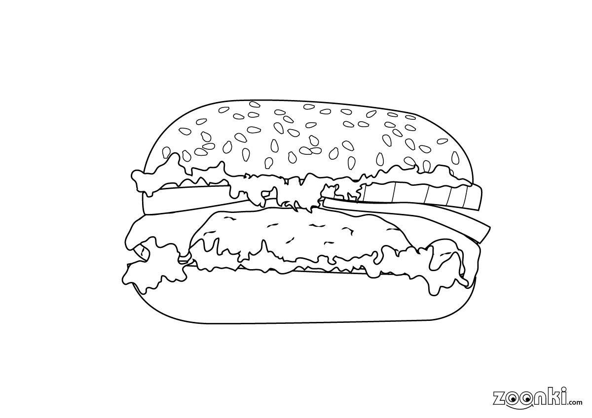 Colouring pages - Food - Hamburger 001 | zoonki.com
