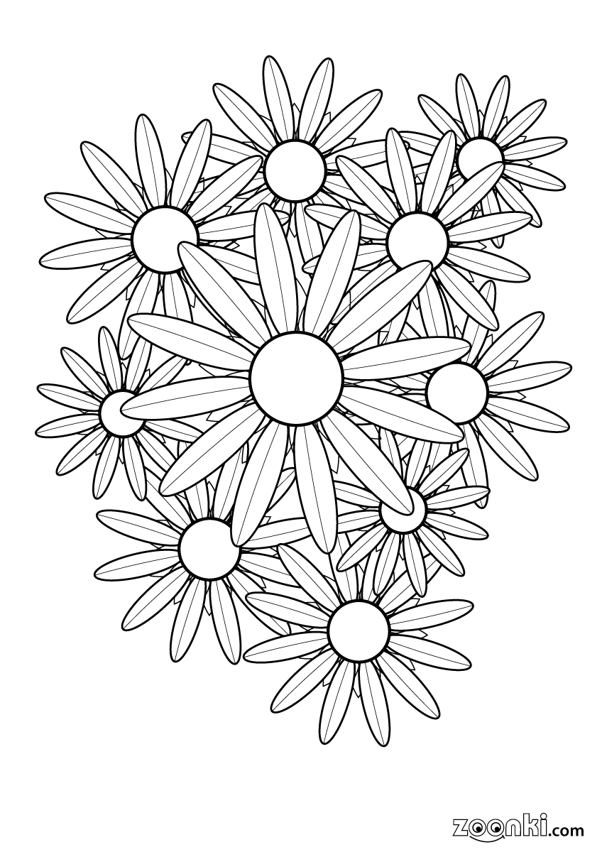 Free colouring pages - multiple flowers for colouring | zoonki.com