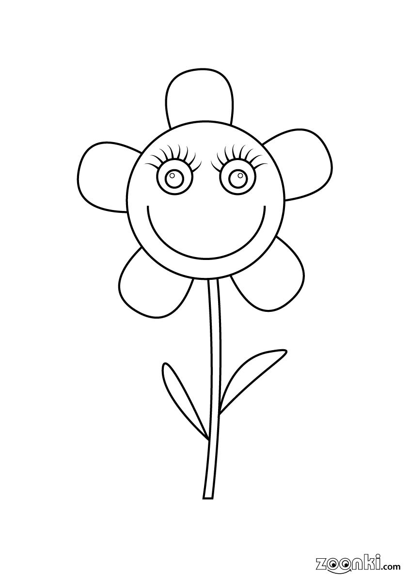Free colouring pages - smiley flower for colouring | zoonki.com
