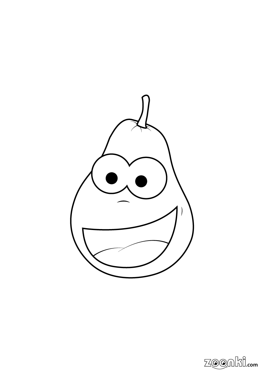Colouring pages - fruit - smiley pear - 001 | zoonki.com