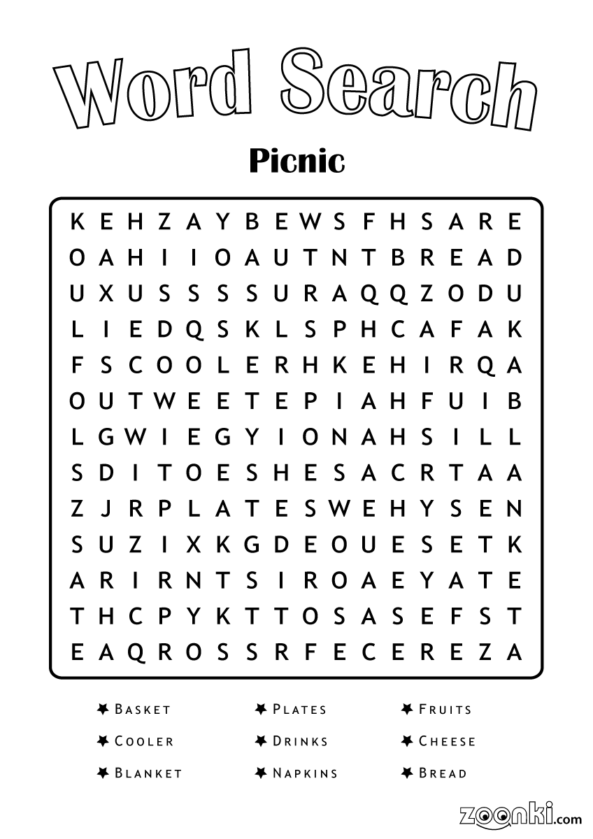 Free word search puzzle for kids - Picnic | zoonki.com