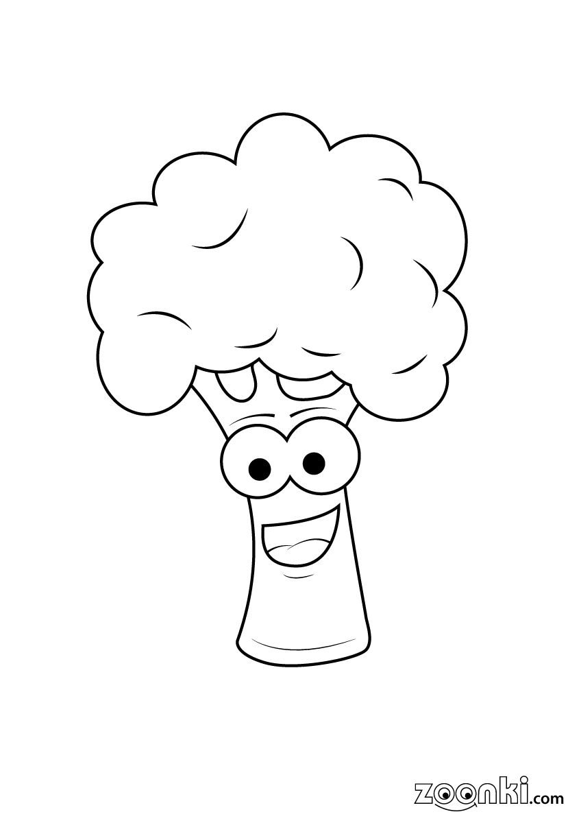 Colouring pages - vegetable - smiling broccoli - 001 | zoonki.com