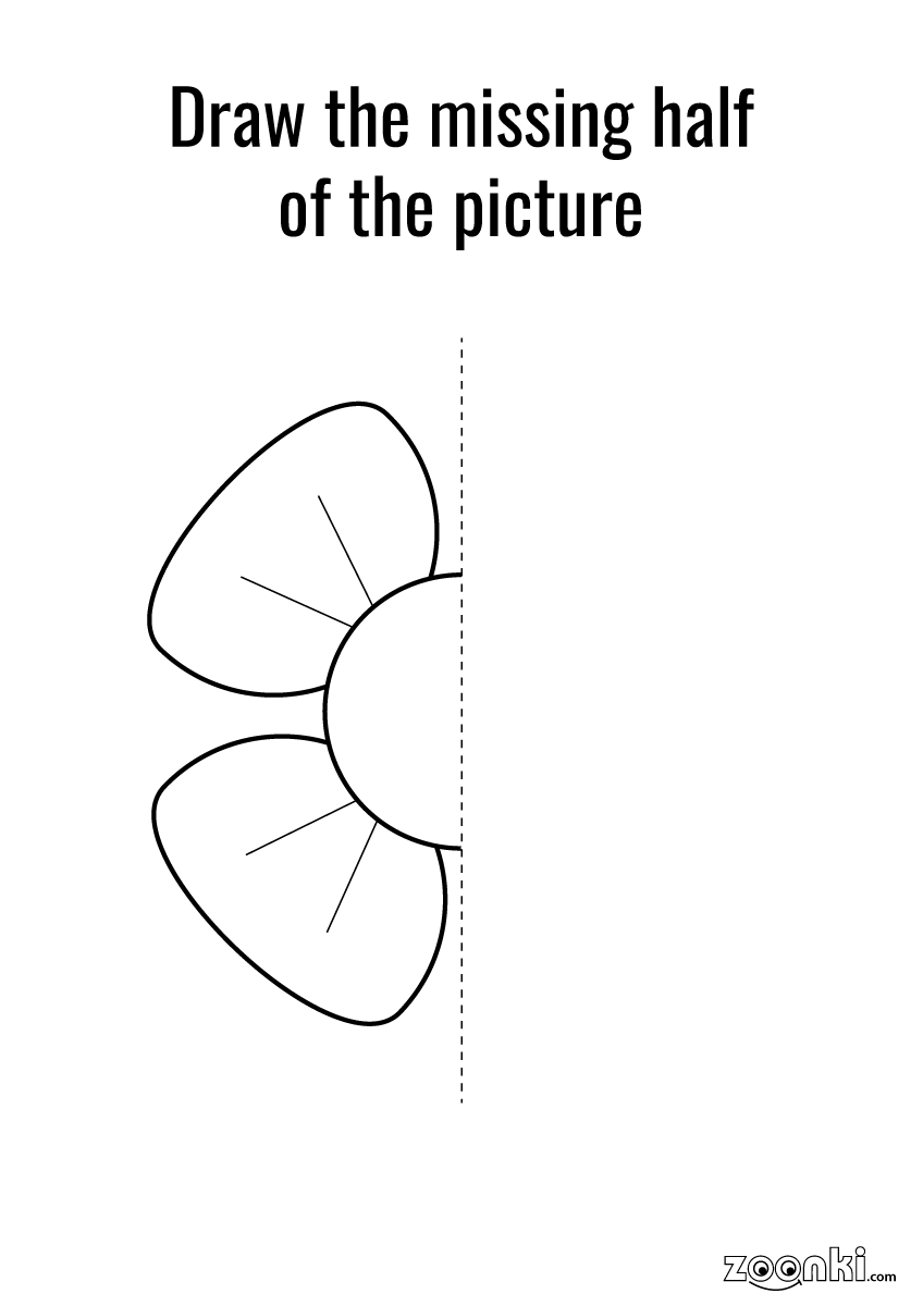 Draw the missing part of the picture puzzle - flower 002 | zoonki.com