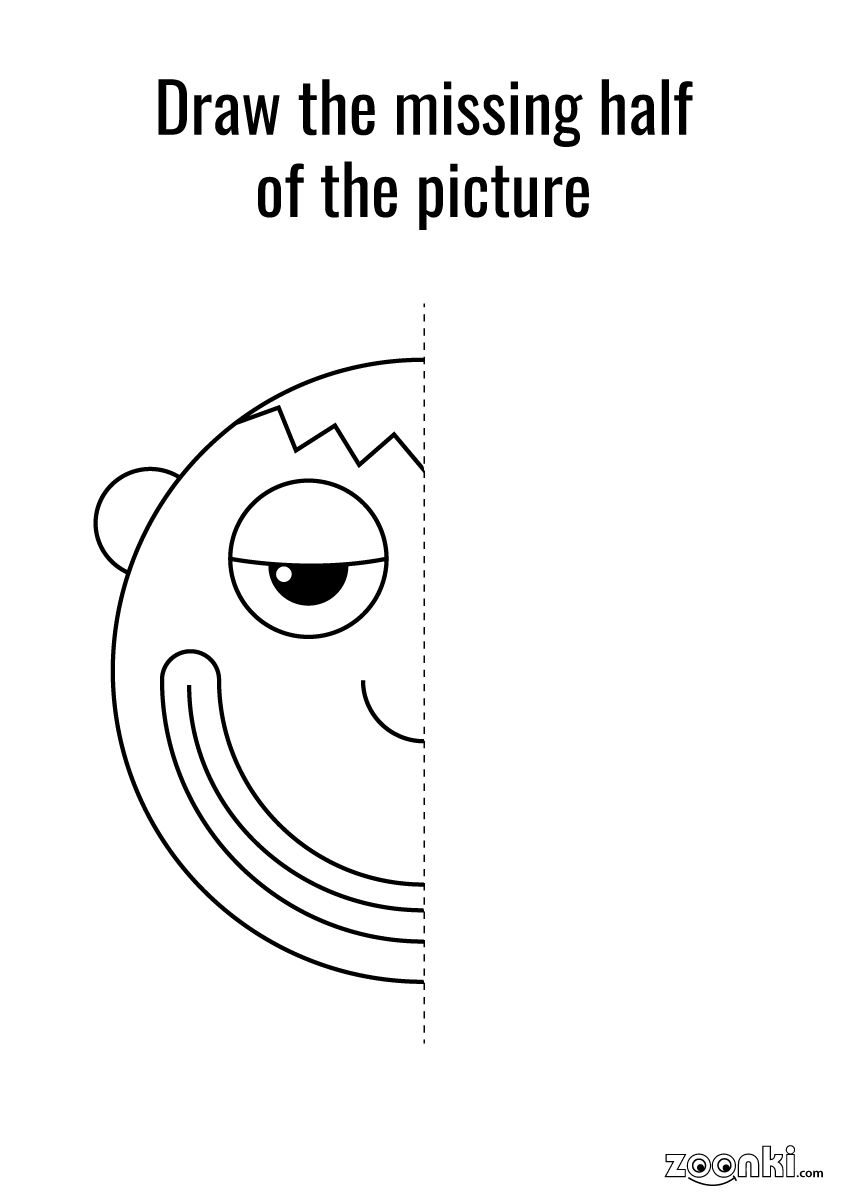 Draw the missing part of the picture - puzzle - funny face 001 | zoonki.com