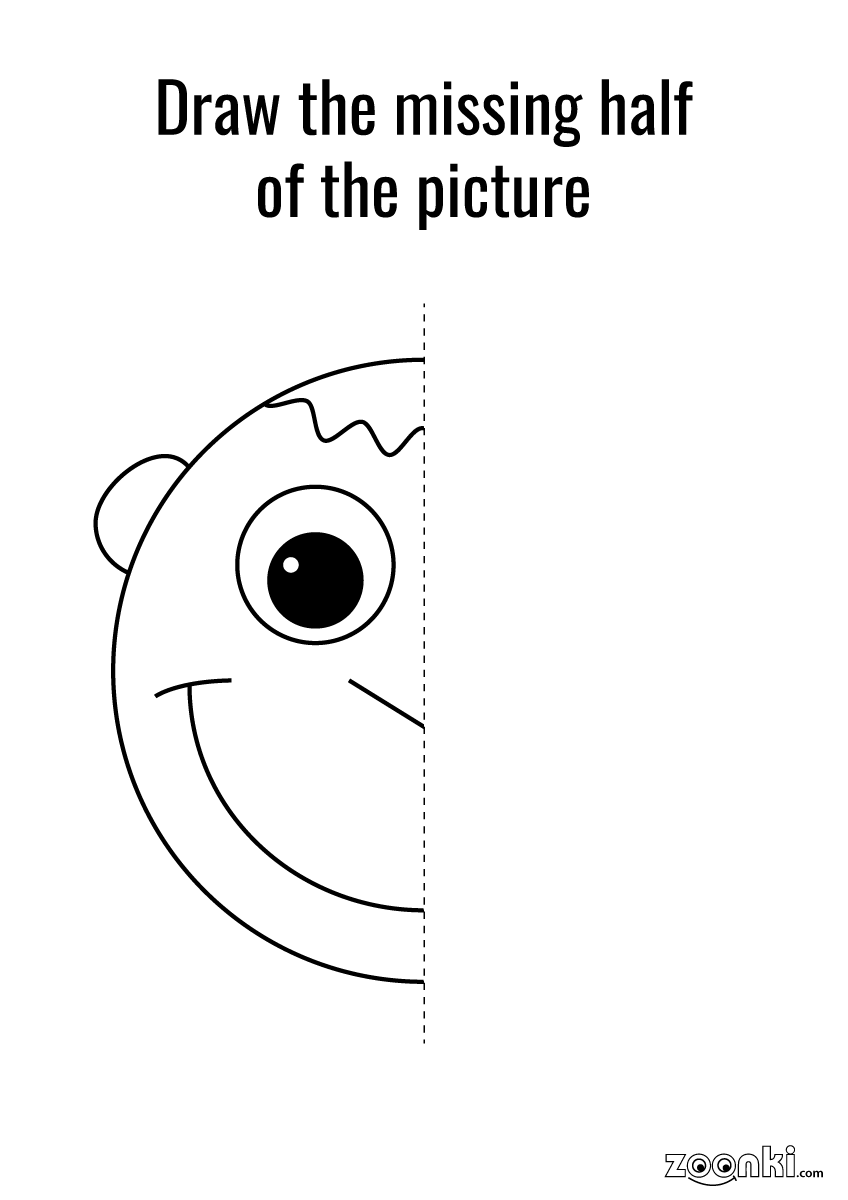 Draw the missing part of the picture - puzzle - funny face 002 | zoonki.com