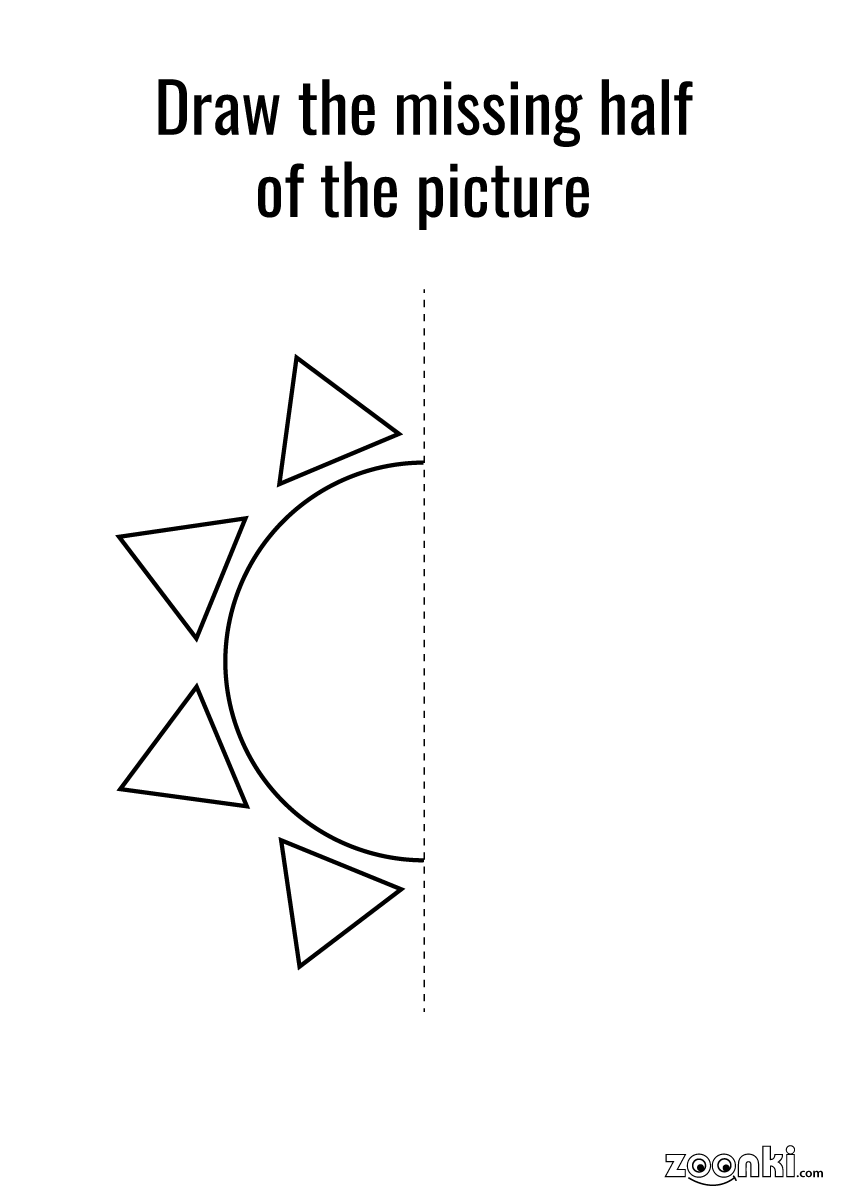 Draw the missing part of the picture - puzzle - sun 001 | zoonki.com