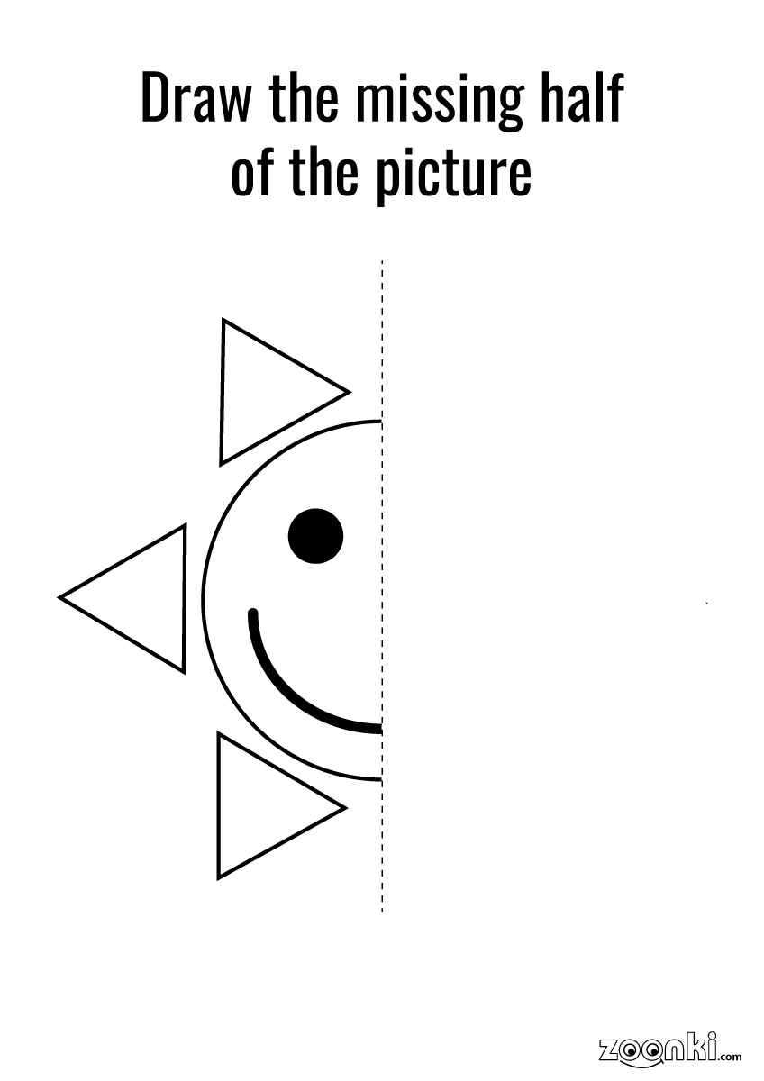 Draw the missing part of the picture - puzzle - sun 002 | zoonki.com