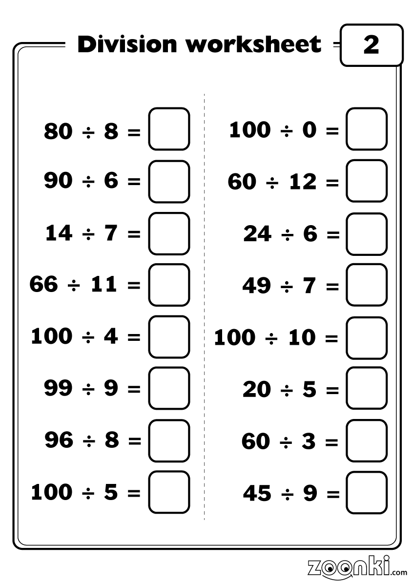 Division worksheet - practice exercise for kids - Mix numbers - 002 | zoonki.com