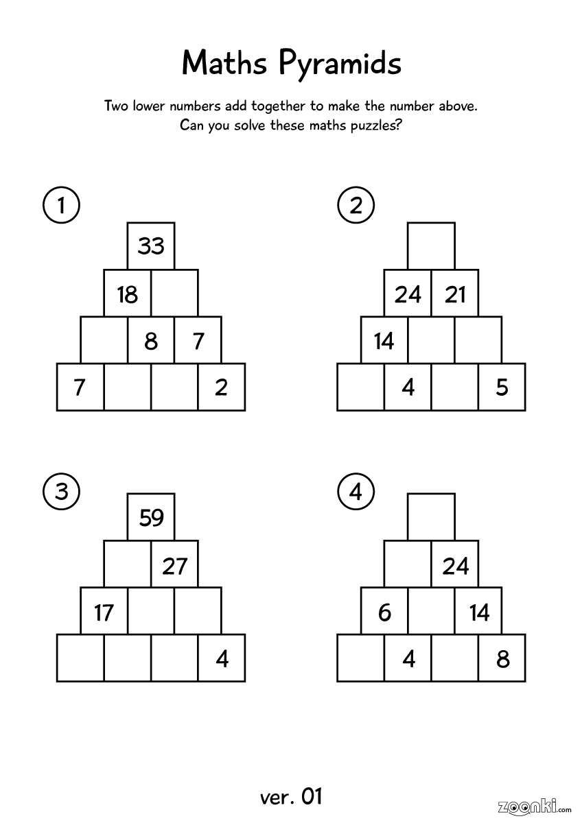 zoonki maths pyramid - maths puzzles for children - 001