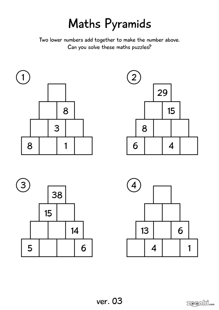 zoonki maths pyramid - maths puzzles for children - 003