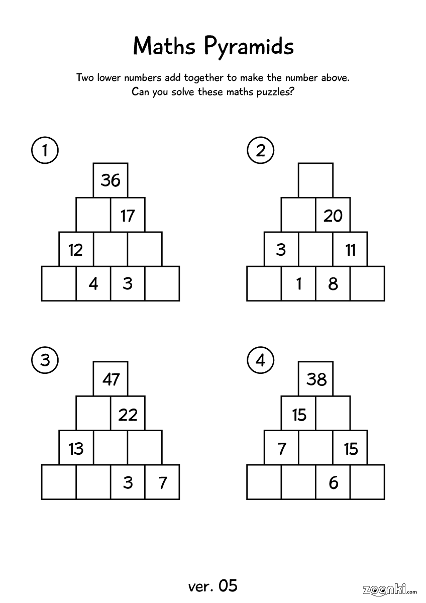 zoonki maths pyramid - maths puzzles for children - 005