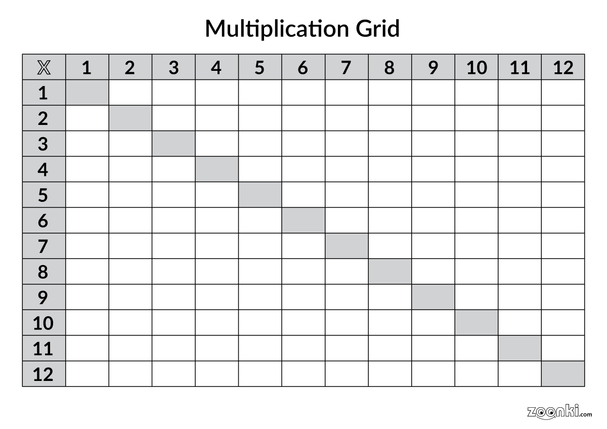 Multiplication grid 001 (empty) | zoonki.com
